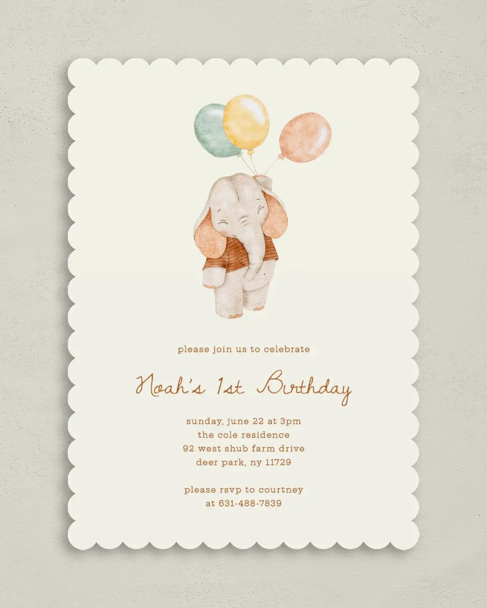 This is a 5" x 7" Birthday Party Invitation called Balloon Buddy printed in full color on Premium Smooth paper