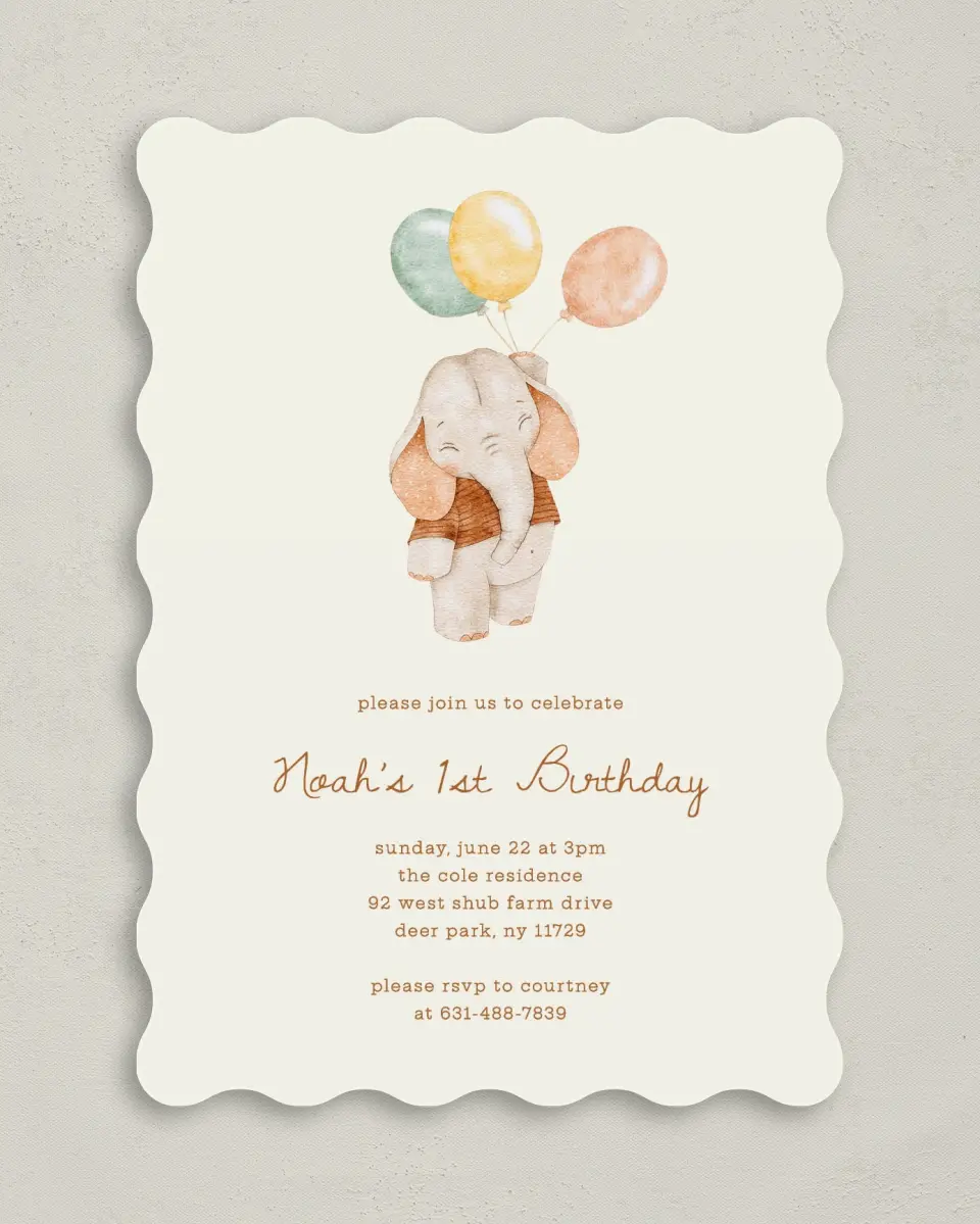 This is a 5" x 7" Birthday Party Invitation called Balloon Buddy printed in full color on Premium Smooth paper