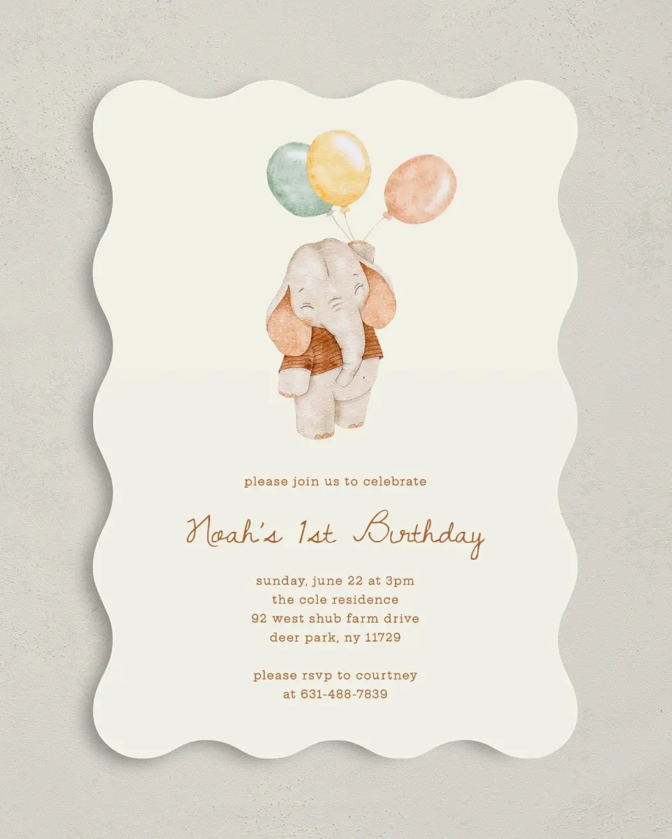This is a 5" x 7" Birthday Party Invitation called Balloon Buddy printed in full color on Premium Smooth paper