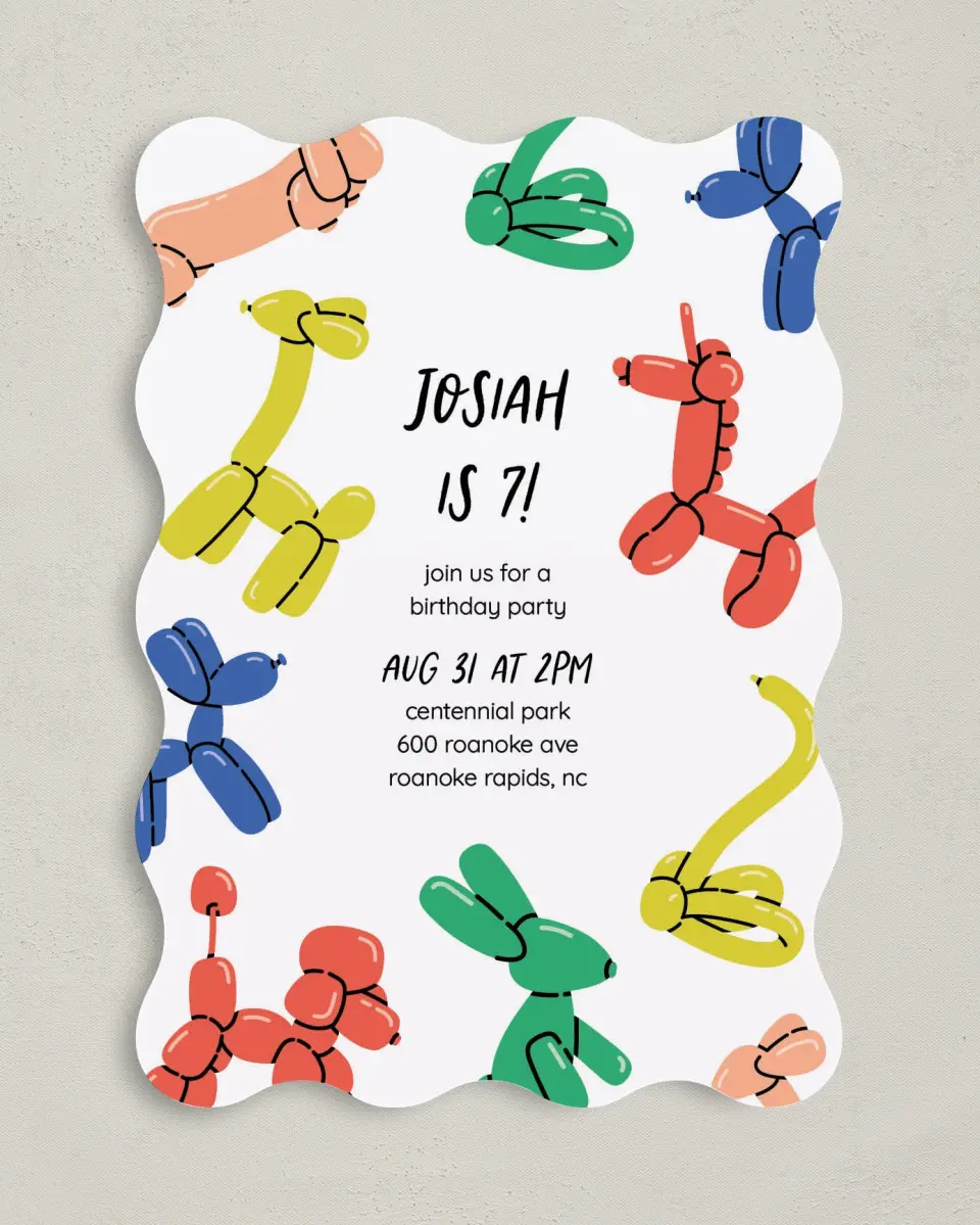 This is a 5" x 7" Birthday Party Invitation called Balloon Blast printed in full color on Premium Smooth paper