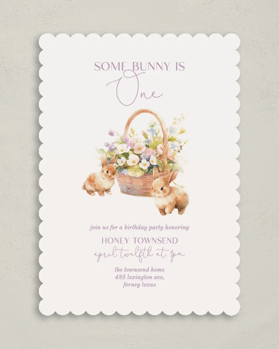This is a 5" x 7" Birthday Party Invitation called Some Bunny printed in full color on Premium Smooth paper
