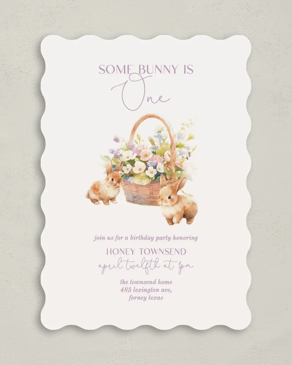 This is a 5" x 7" Birthday Party Invitation called Some Bunny printed in full color on Premium Smooth paper