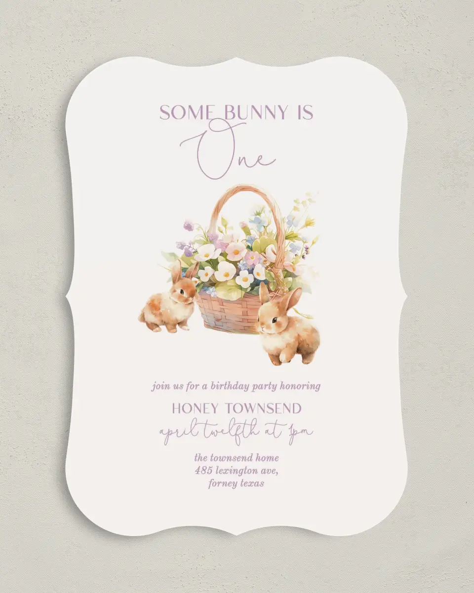 This is a 5" x 7" Birthday Party Invitation called Some Bunny printed in full color on Premium Smooth paper