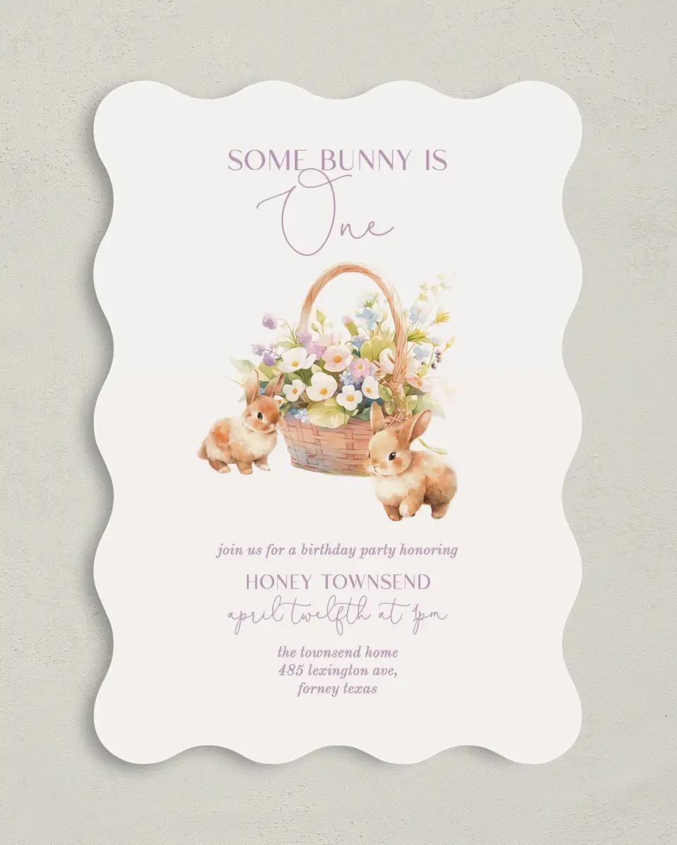 This is a 5" x 7" Birthday Party Invitation called Some Bunny printed in full color on Premium Smooth paper