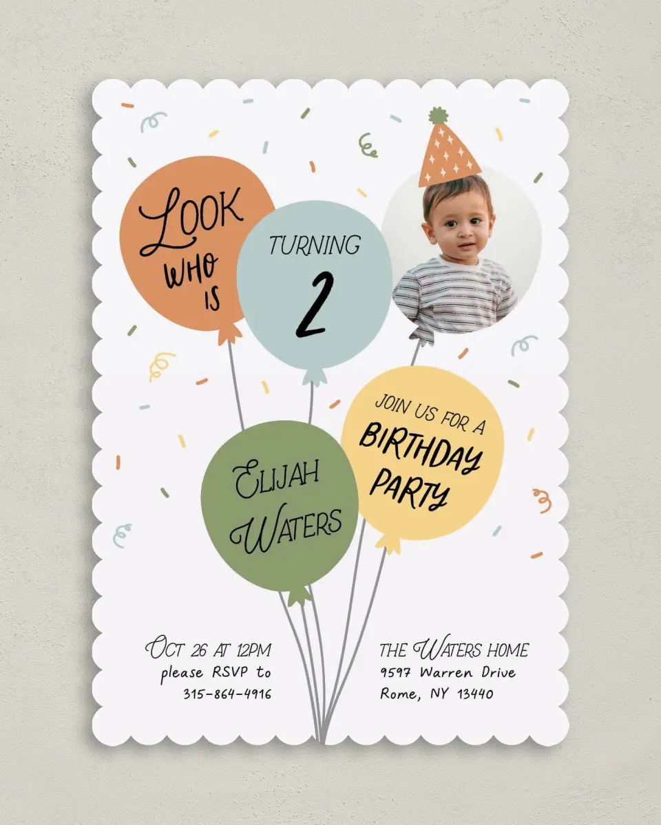 This is a 5" x 7" Birthday Party Invitation called Birthday Blast printed in full color on Premium Smooth paper