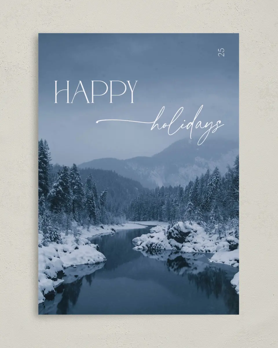 This is a 5" x 7" Christmas Card called Alpine Serenity printed in full color on Premium Smooth paper
