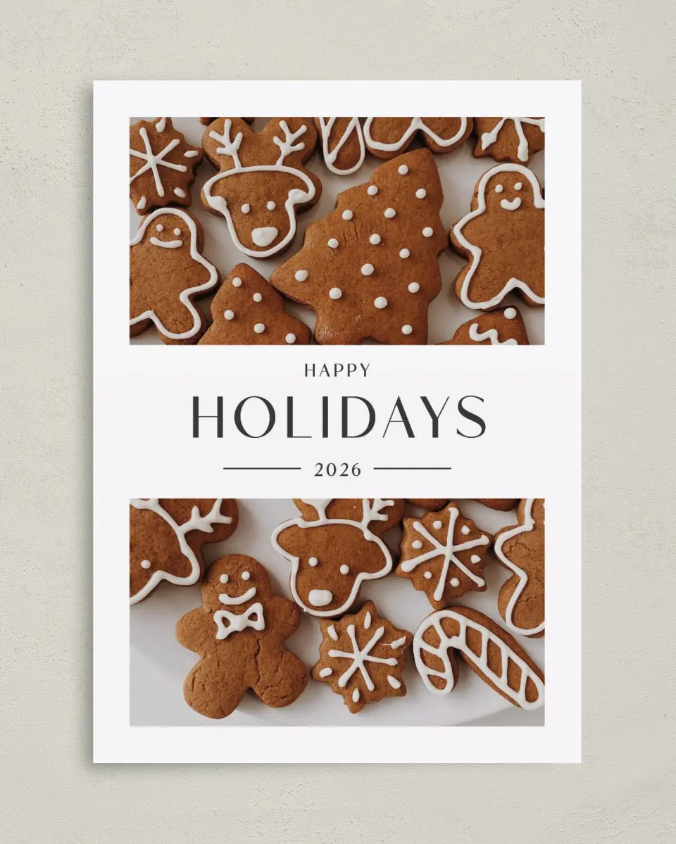 This is a 5" x 7" Christmas Card called Gingerbread Delights printed in full color on Premium Smooth paper