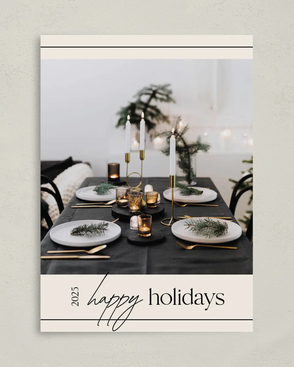 This is a 5" x 7" Christmas Card called Grand Elegance printed in full color on Premium Smooth paper