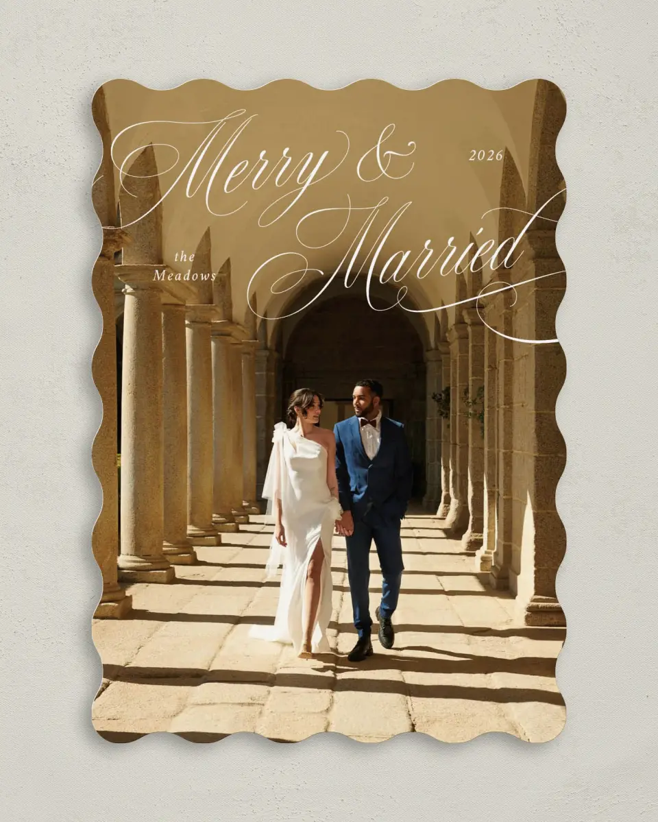 This is a 5" x 7" Christmas Card called Elegant Newlyweds printed in full color on Premium Smooth paper