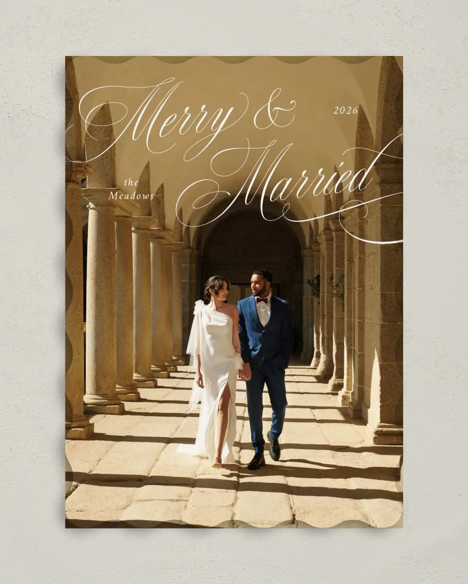 This is a 5" x 7" Christmas Card called Elegant Newlyweds printed in full color on Premium Smooth paper