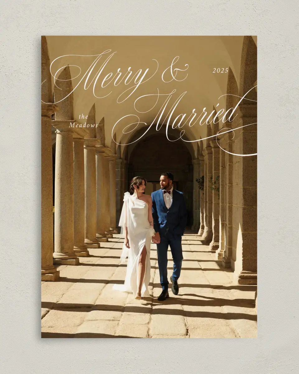 This is a 5" x 7" Christmas Card called Elegant Newlyweds printed in full color on Premium Smooth paper