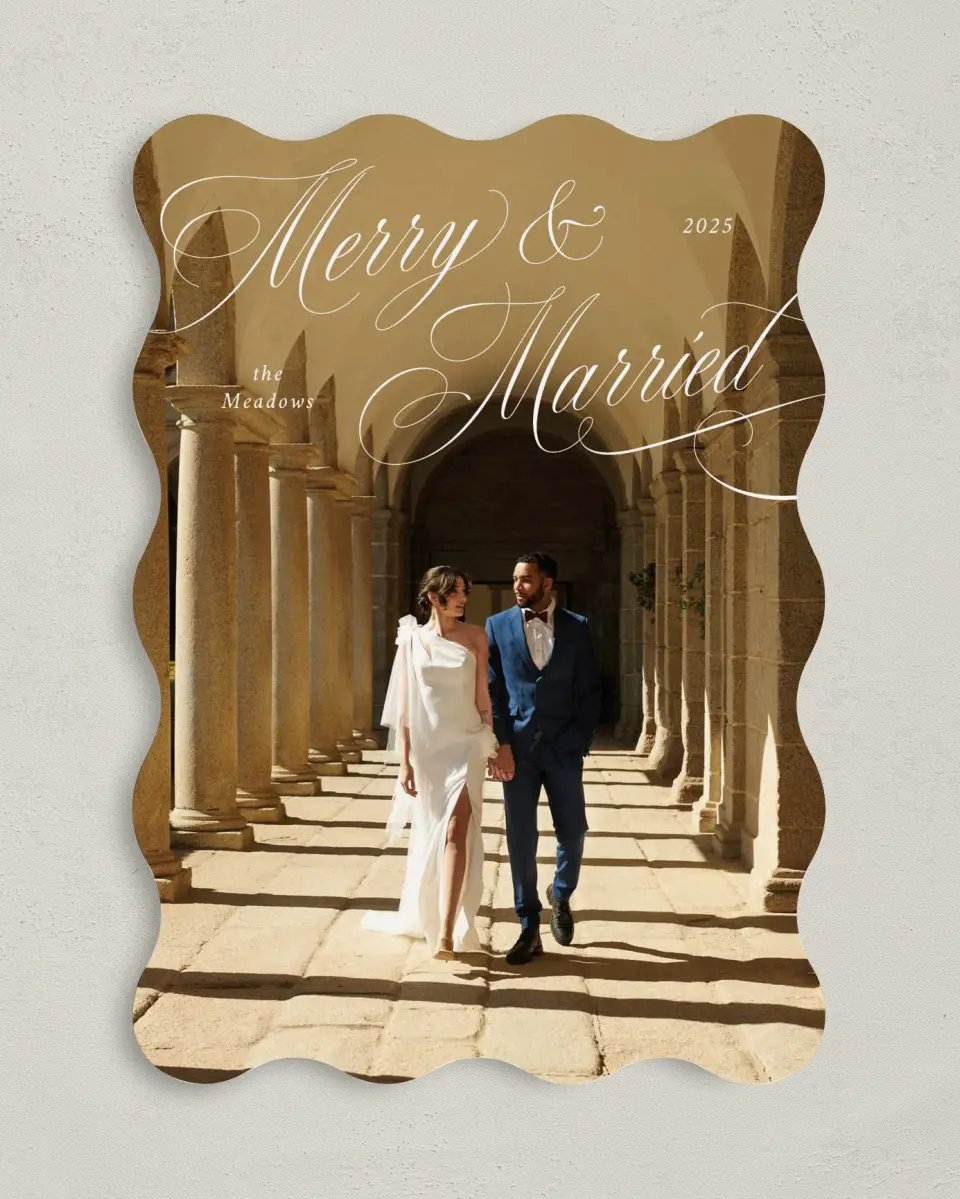 This is a 5" x 7" Christmas Card called Elegant Newlyweds printed in full color on Premium Smooth paper