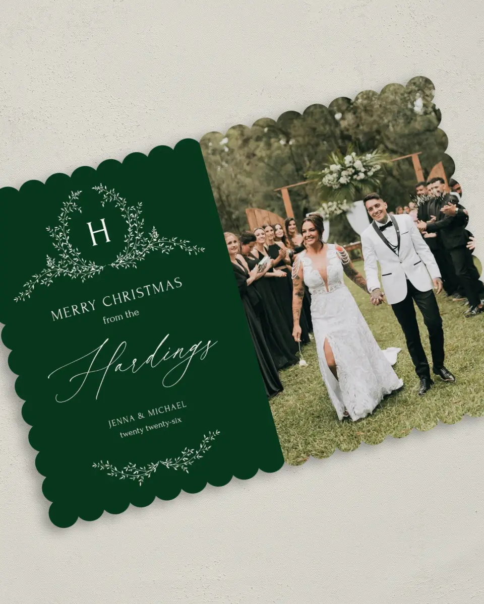 This is a 5" x 7" Christmas Card called Christmas Crest printed in full color on Premium Smooth paper on Premium Smooth paper on Premium Smooth paper