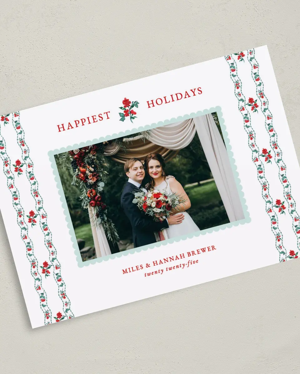 This is a 5" x 7" Christmas Card called Vintage Petals printed in full color on Premium Smooth paper