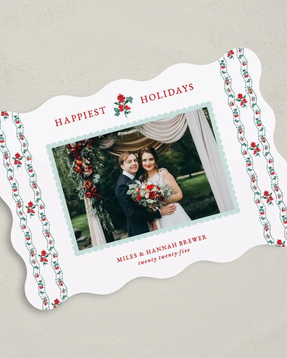 This is a 5" x 7" Christmas Card called Vintage Petals printed in full color on Premium Smooth paper