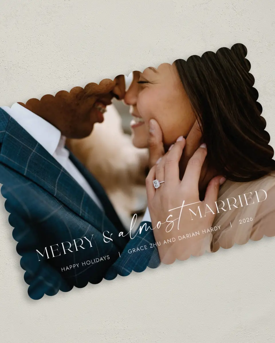 This is a 5" x 7" Christmas Card called Almost Married printed in full color on Premium Smooth paper on Premium Smooth paper on Premium Smooth paper