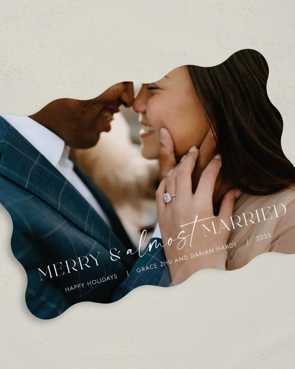 This is a 5" x 7" Christmas Card called Almost Married printed in full color on Premium Smooth paper