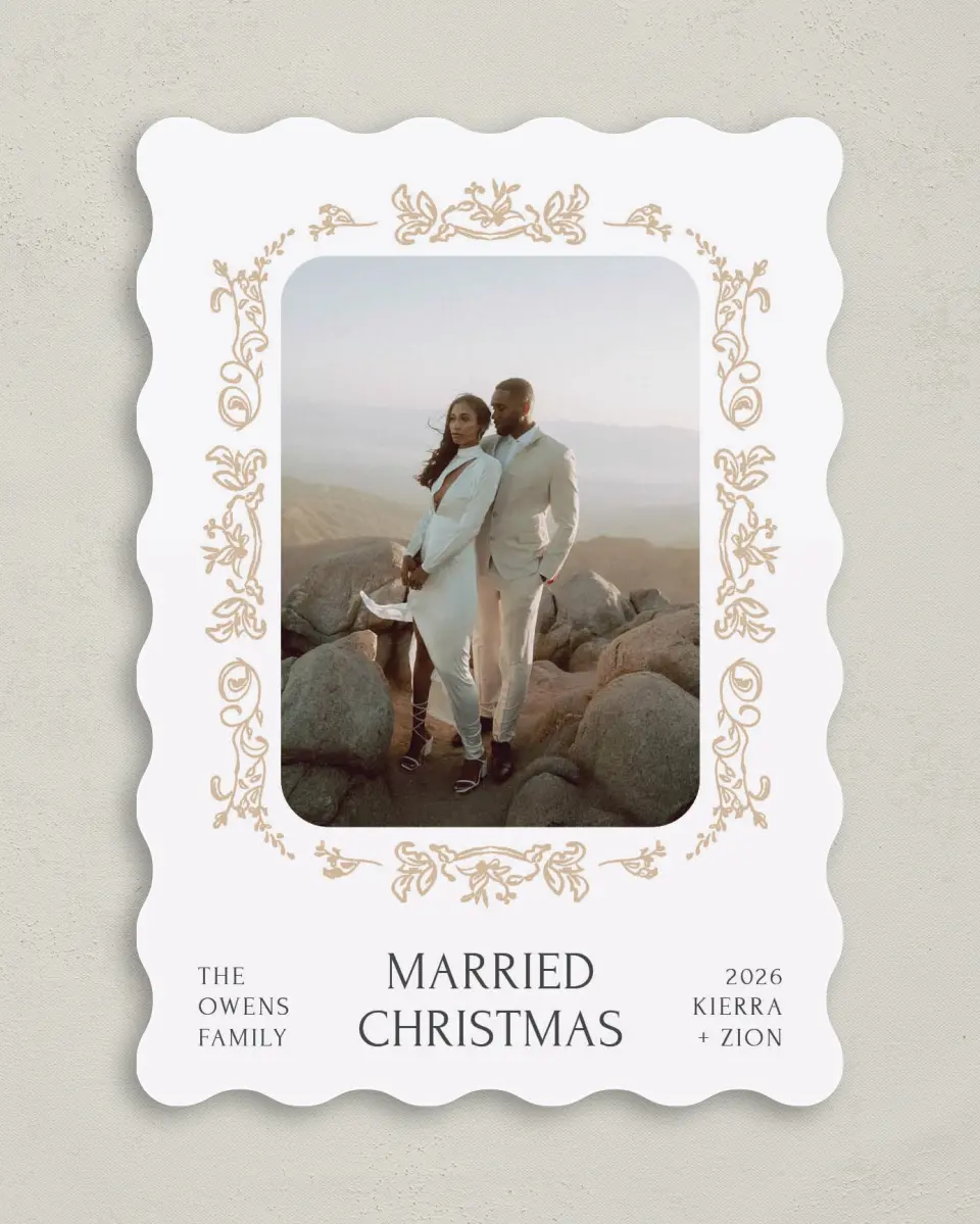 This is a 5" x 7" Christmas Card called Festive Filigree printed in full color on Premium Smooth paper