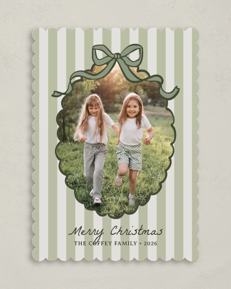 This is a 5" x 7" Christmas Card called Coquette Christmas printed in full color on Premium Smooth paper on Premium Smooth paper on Premium Smooth paper