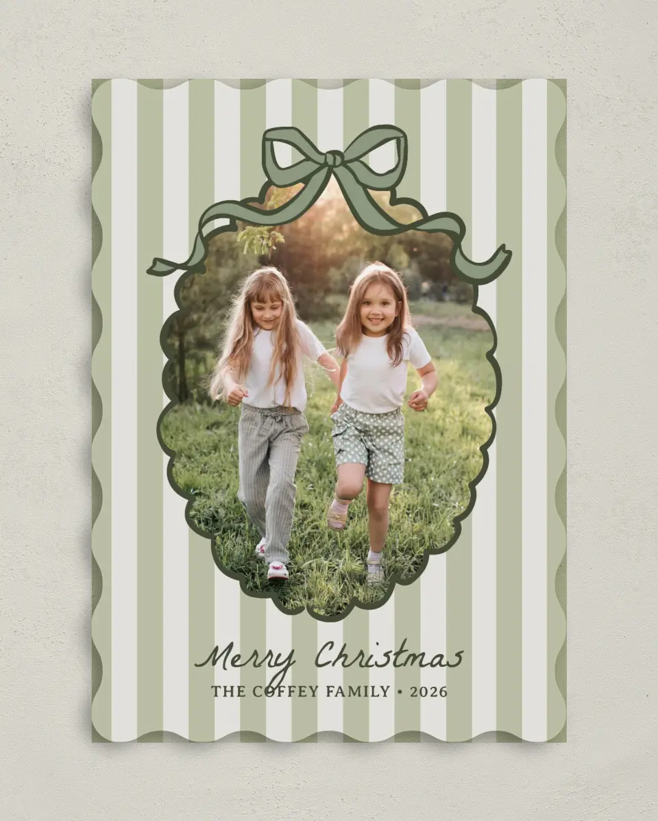 This is a 5" x 7" Christmas Card called Coquette Christmas printed in full color on Premium Smooth paper