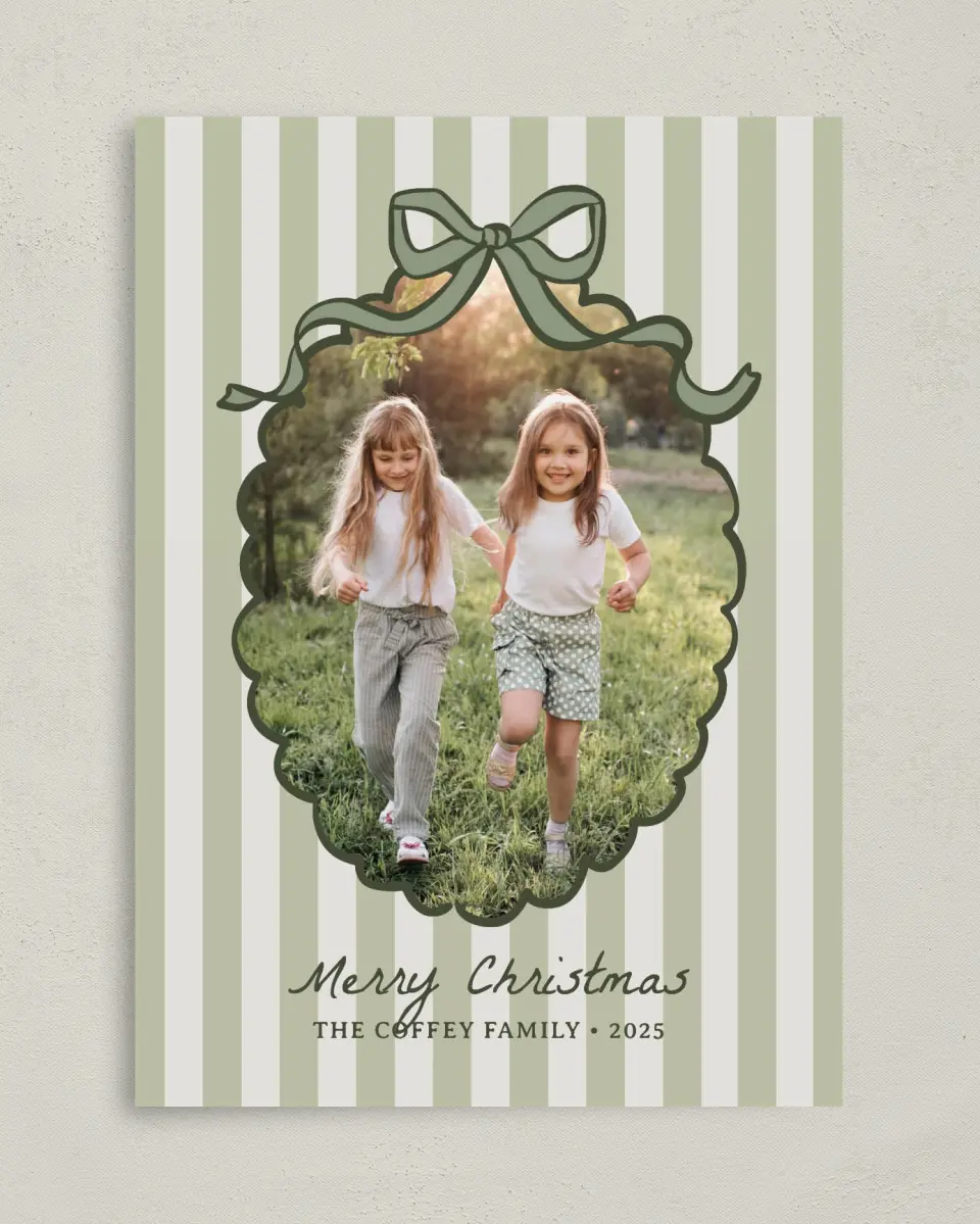 This is a 5" x 7" Christmas Card called Coquette Christmas printed in full color on Premium Smooth paper