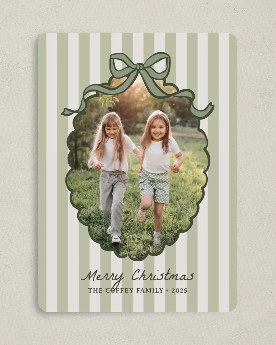 This is a 5" x 7" Christmas Card called Coquette Christmas printed in full color on Premium Smooth paper