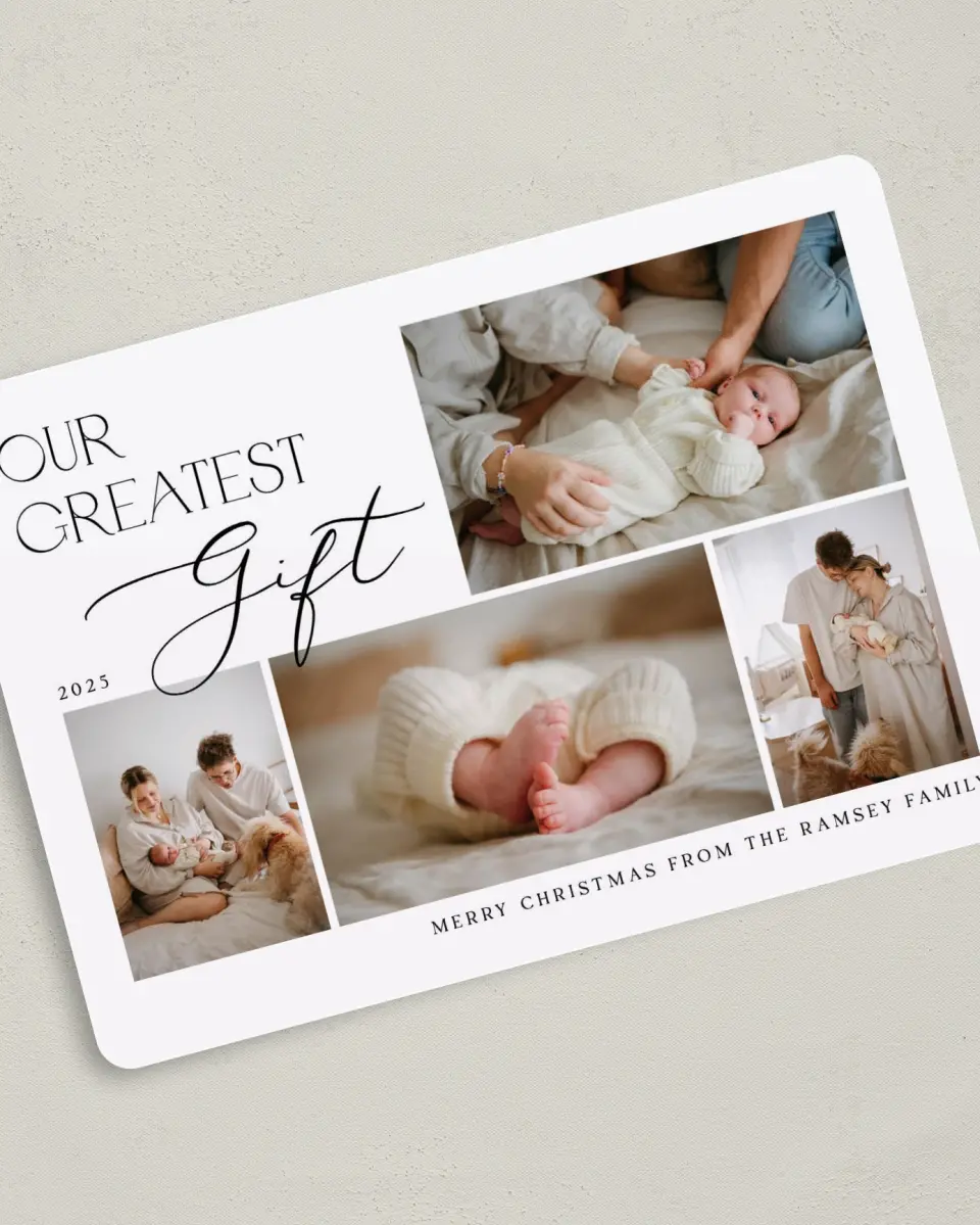 This is a 5" x 7" Christmas Card called Greatest Gift printed in full color on Premium Smooth paper