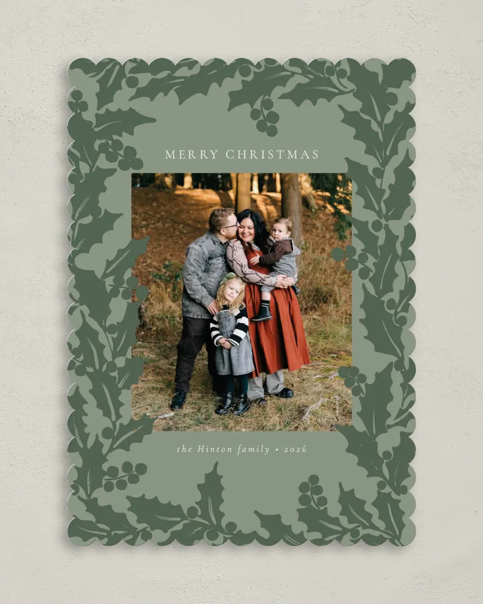 This is a 5" x 7" Christmas Card called Holly Harmony printed in full color on Premium Smooth paper on Premium Smooth paper on Premium Smooth paper