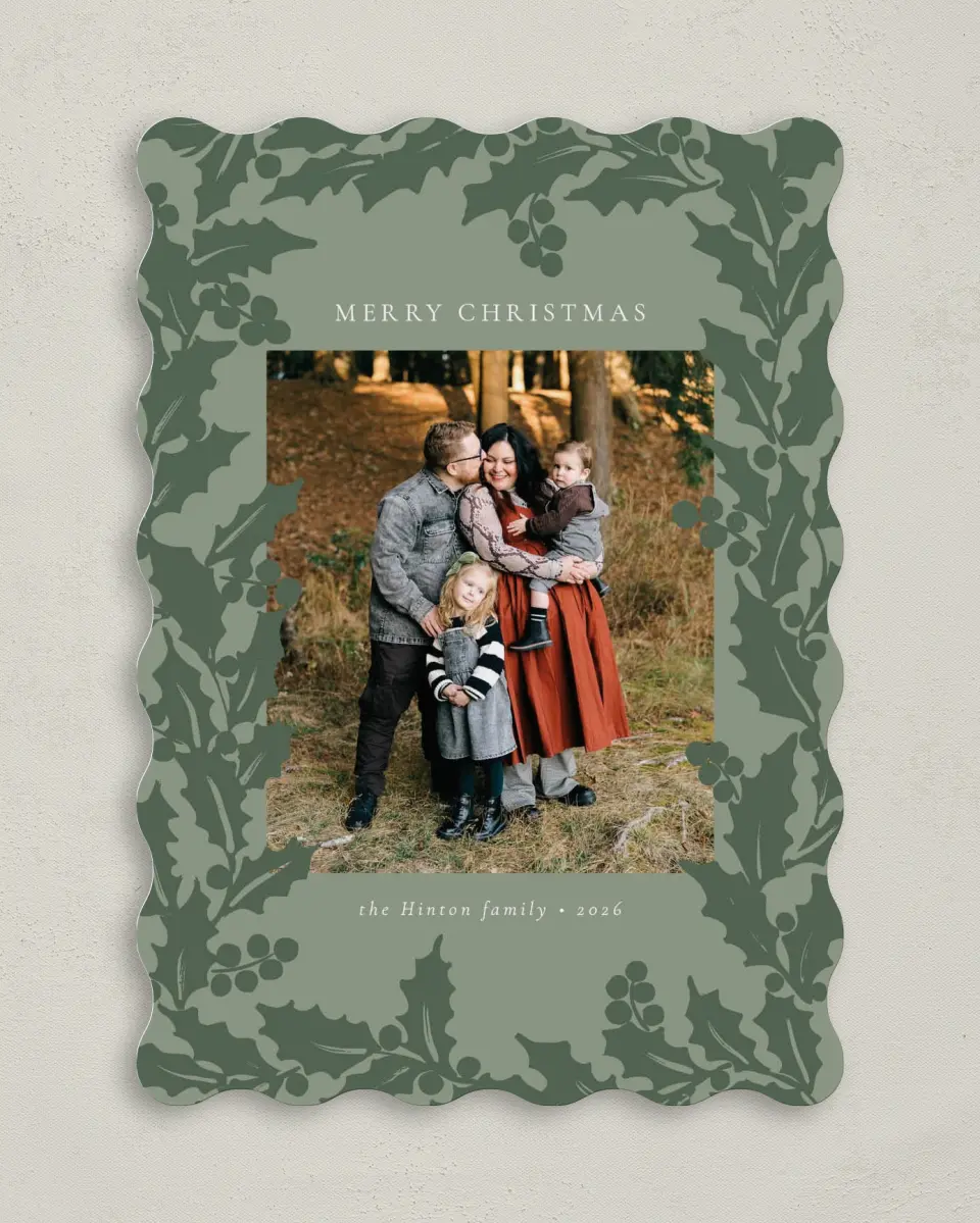 This is a 5" x 7" Christmas Card called Holly Harmony printed in full color on Premium Smooth paper