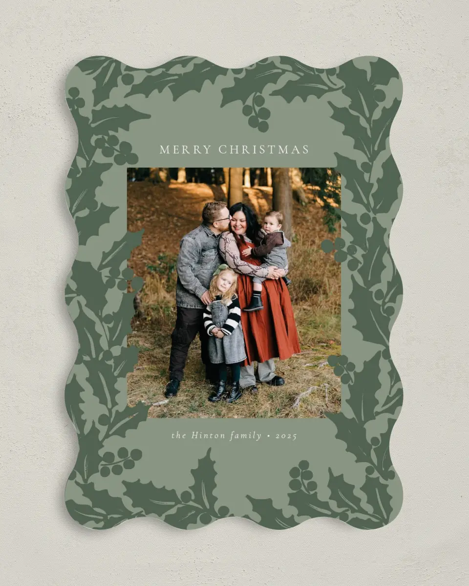This is a 5" x 7" Christmas Card called Holly Harmony printed in full color on Premium Smooth paper