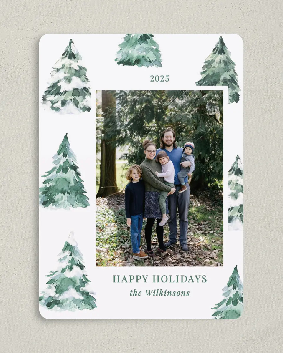 This is a 5" x 7" Christmas Card called Frosted Forest printed in full color on Premium Smooth paper
