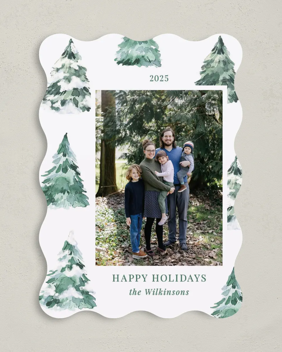 This is a 5" x 7" Christmas Card called Frosted Forest printed in full color on Premium Smooth paper
