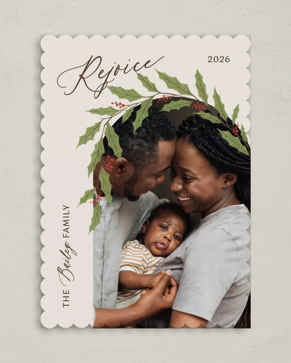 This is a 5" x 7" Christmas Card called Joyful Vine printed in full color on Premium Smooth paper on Premium Smooth paper on Premium Smooth paper