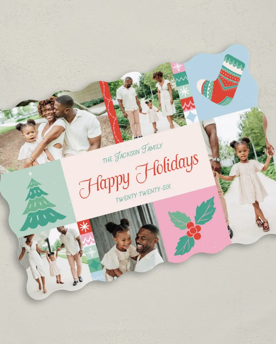 This is a 5" x 7" Christmas Card called Jolly Blocks printed in full color on Premium Smooth paper
