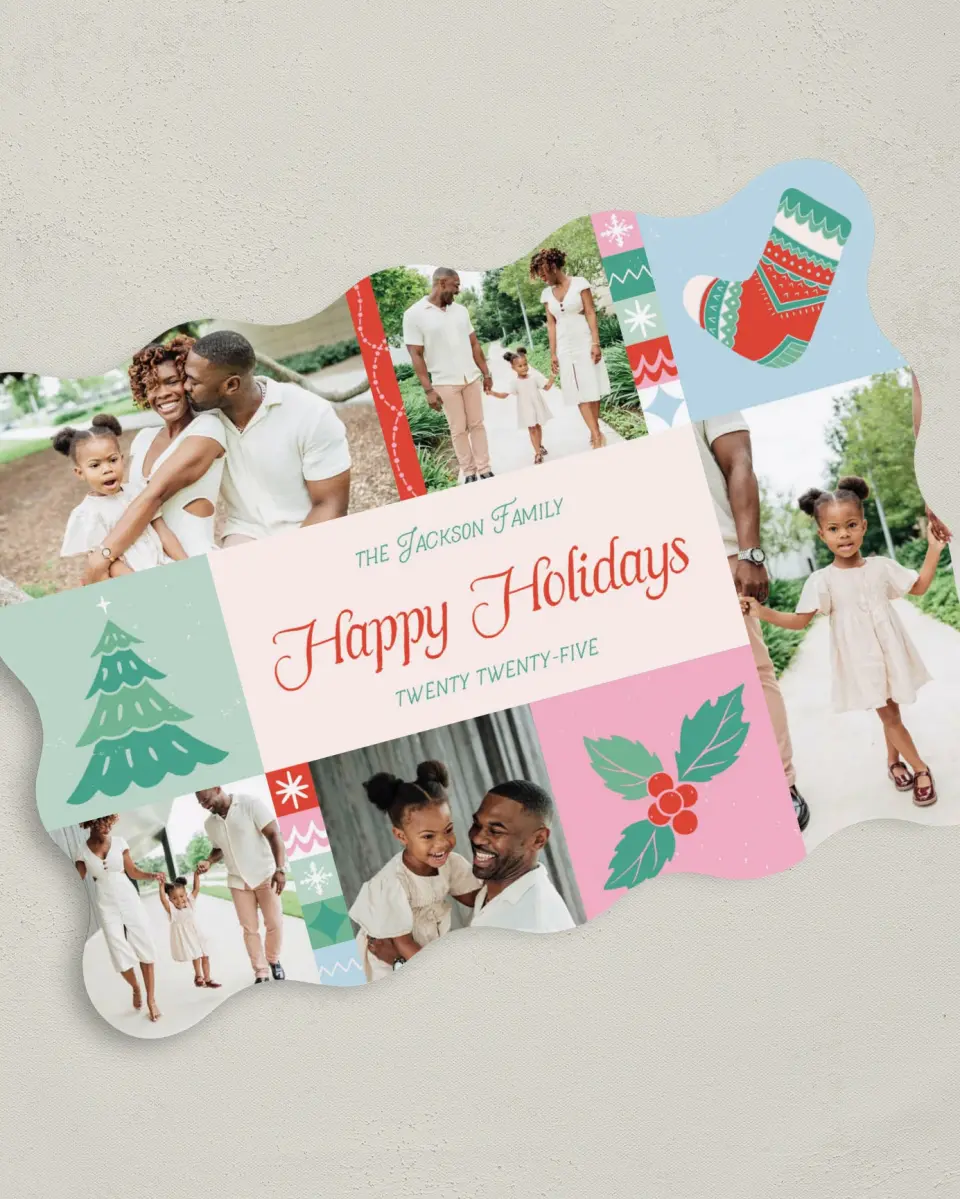 This is a 5" x 7" Christmas Card called Jolly Blocks printed in full color on Premium Smooth paper