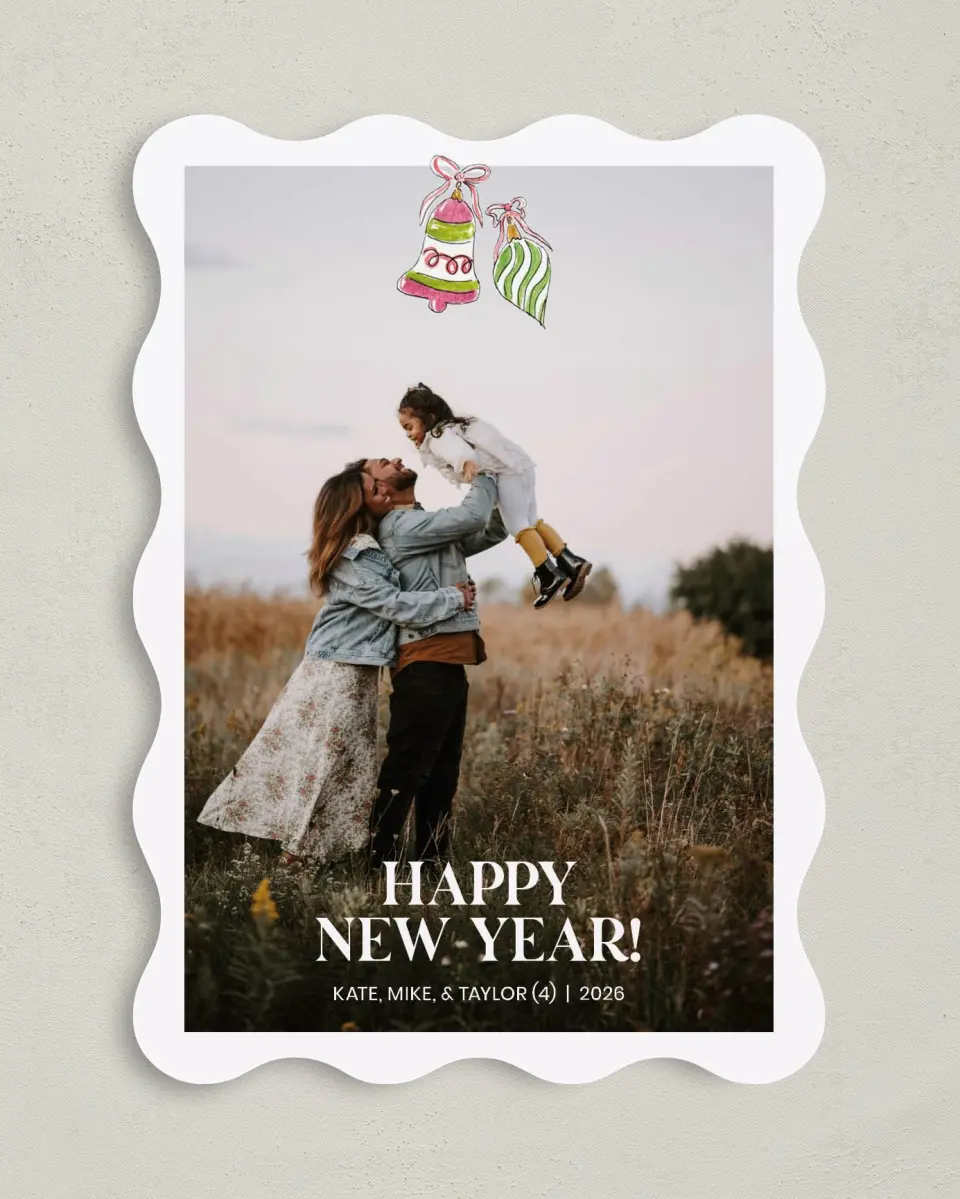This is a 5" x 7" Christmas Card called Ornamented Joy printed in full color on Premium Smooth paper