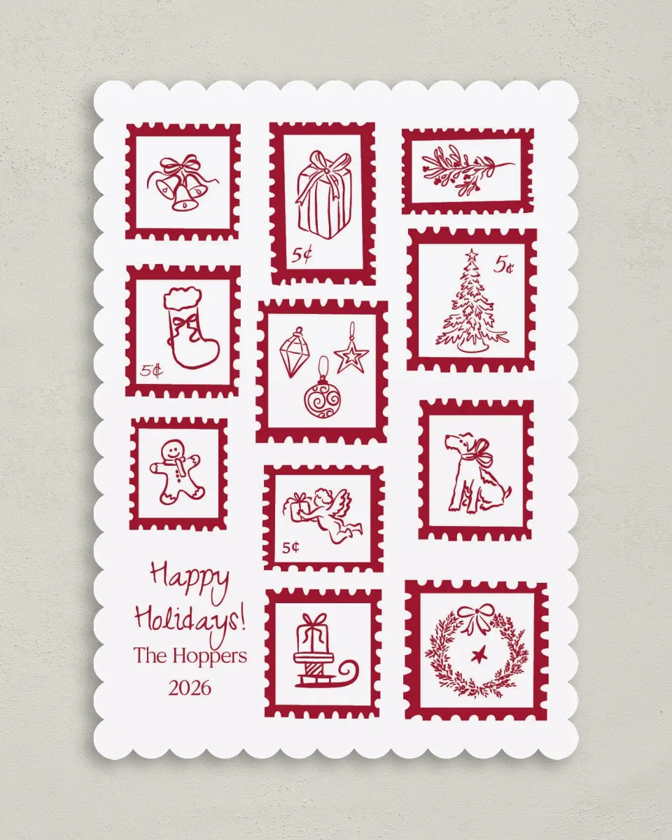 This is a 5" x 7" Christmas Card called Merry Mail printed in full color on Premium Smooth paper on Premium Smooth paper on Premium Smooth paper