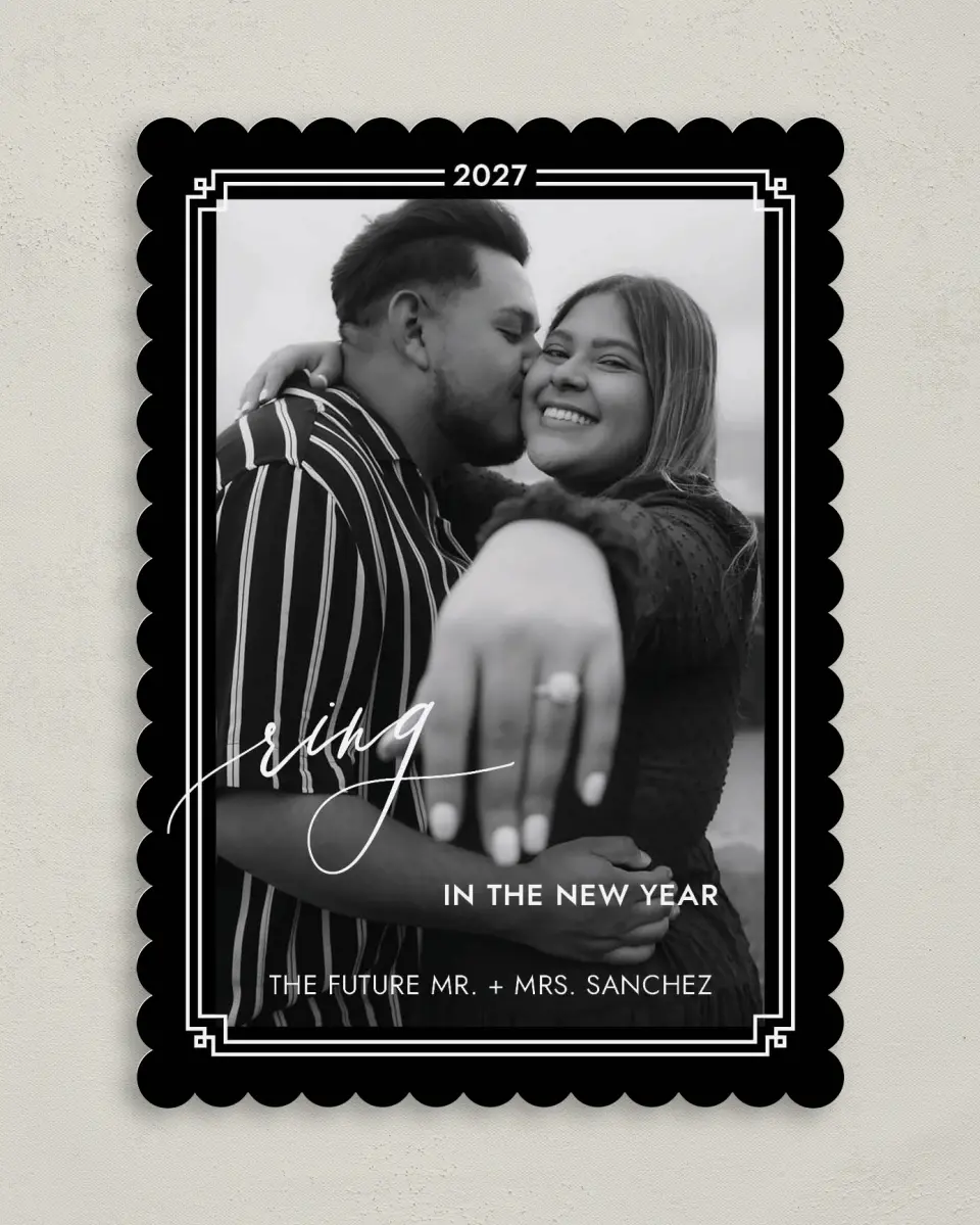 This is a 5" x 7" Christmas Card called Newly Engaged printed in full color on Premium Smooth paper on Premium Smooth paper on Premium Smooth paper