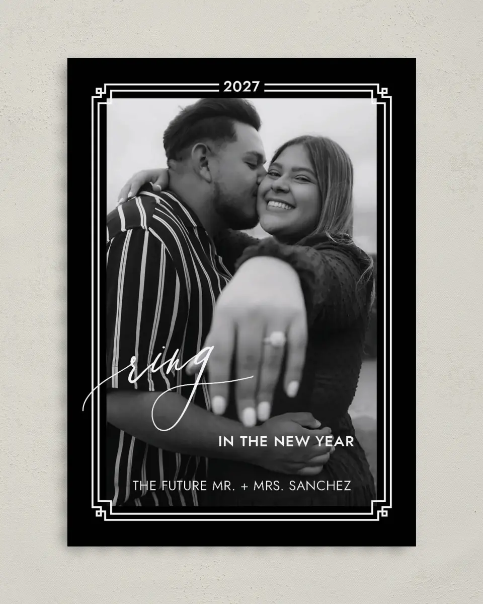 This is a 5" x 7" Christmas Card called Newly Engaged printed in full color on Premium Smooth paper on Premium Smooth paper on Premium Smooth paper