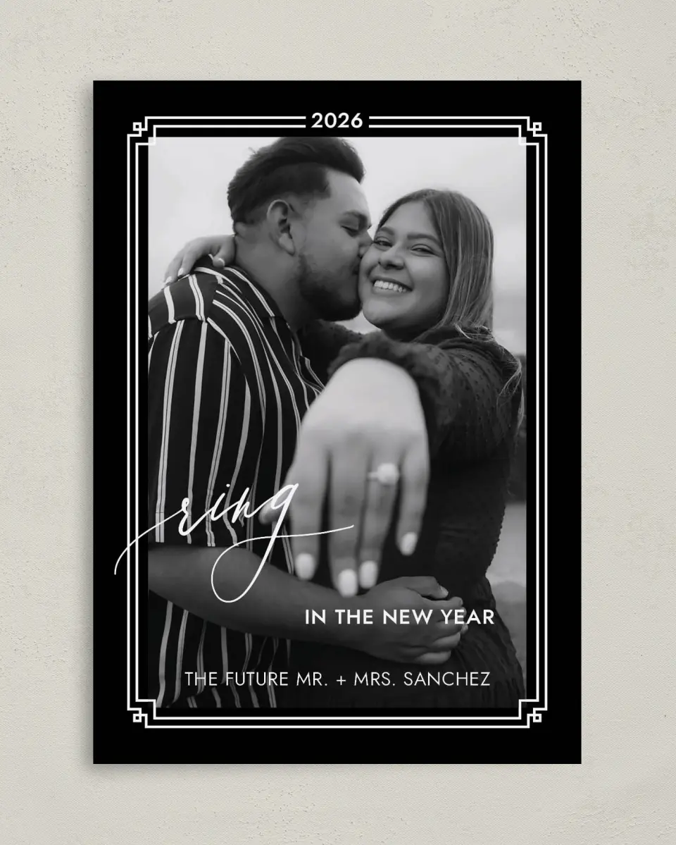 This is a 5" x 7" Christmas Card called Newly Engaged printed in full color on Premium Smooth paper