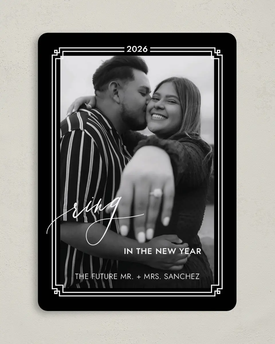 This is a 5" x 7" Christmas Card called Newly Engaged printed in full color on Premium Smooth paper