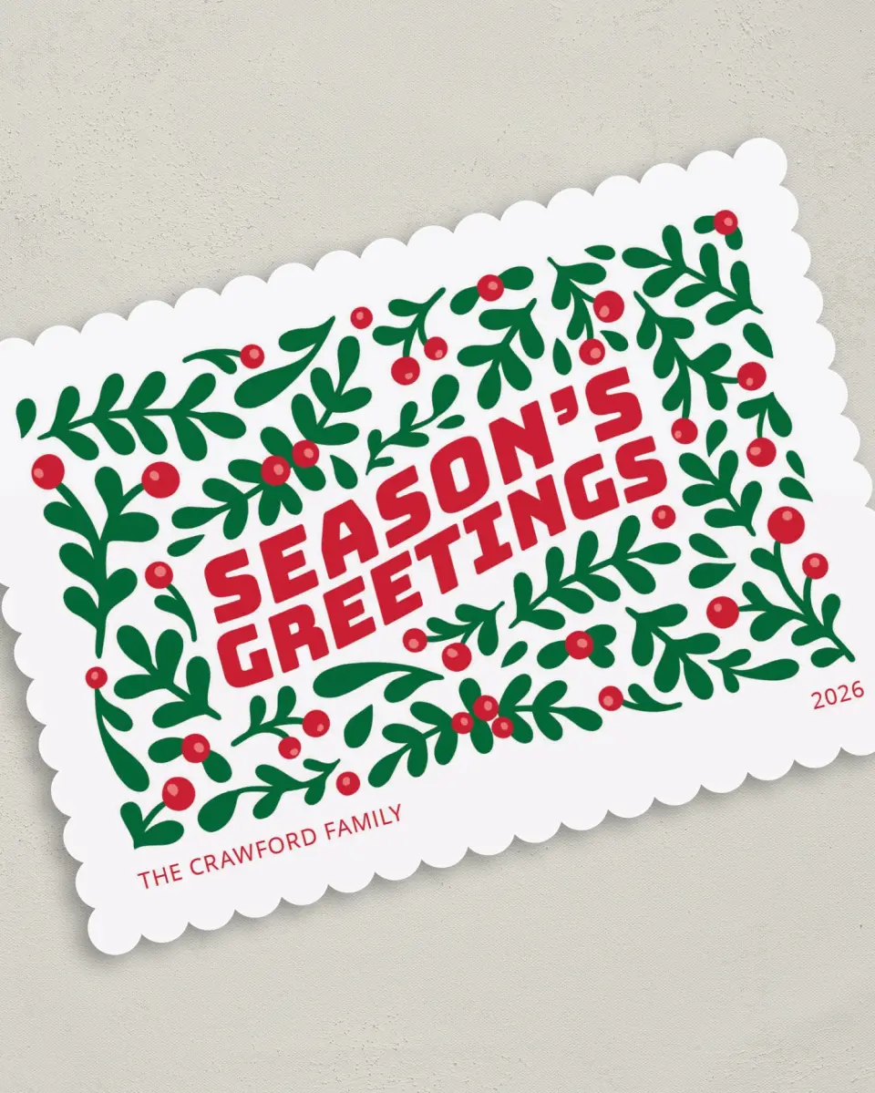 This is a 5" x 7" Christmas Card called 'Tis the Season printed in full color on Premium Smooth paper on Premium Smooth paper on Premium Smooth paper