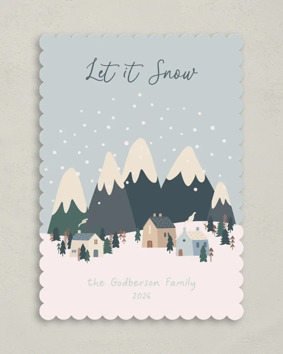 This is a 5" x 7" Christmas Card called Dreamy Snowglobe printed in full color on Premium Smooth paper on Premium Smooth paper on Premium Smooth paper