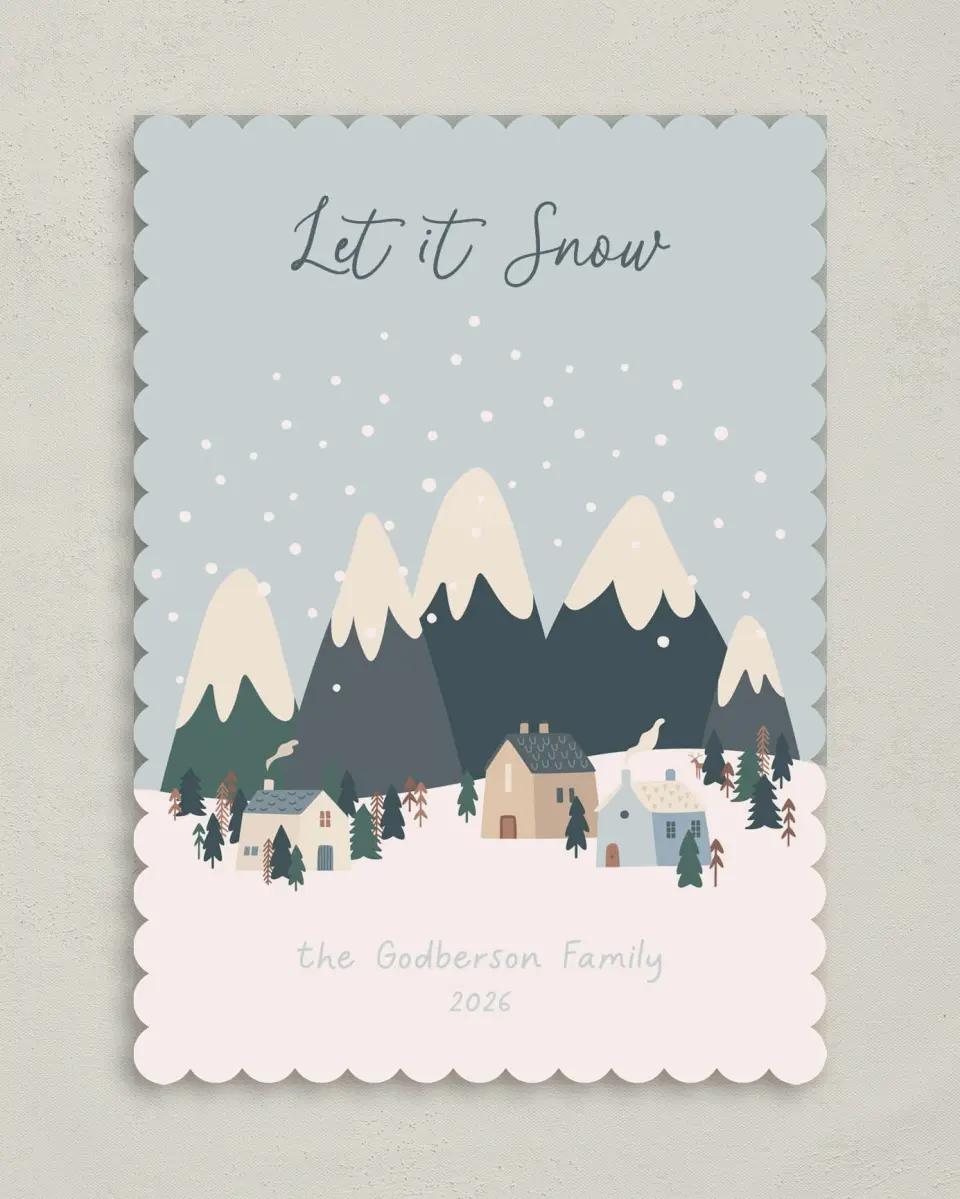 This is a 5" x 7" Christmas Card called Dreamy Snowglobe printed in full color on Premium Smooth paper on Premium Smooth paper on Premium Smooth paper