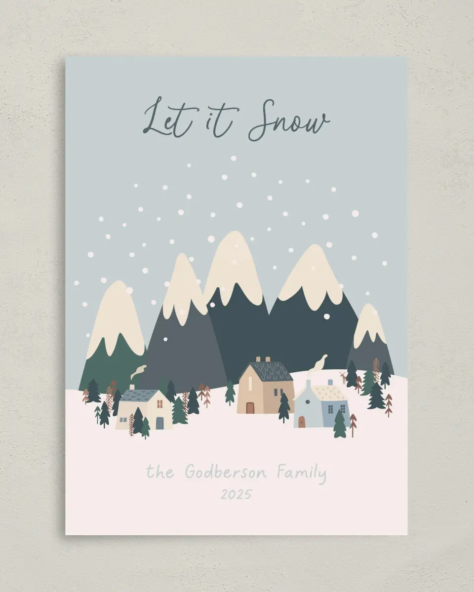 This is a 5" x 7" Christmas Card called Dreamy Snowglobe printed in full color on Premium Smooth paper