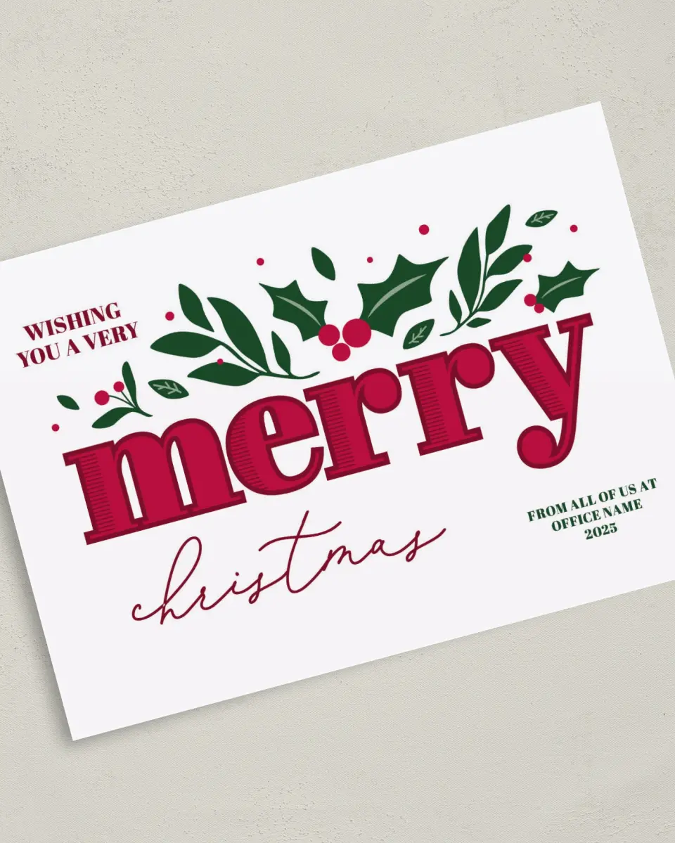 This is a 5" x 7" Christmas Card called Merry Wishes printed in full color on Premium Smooth paper