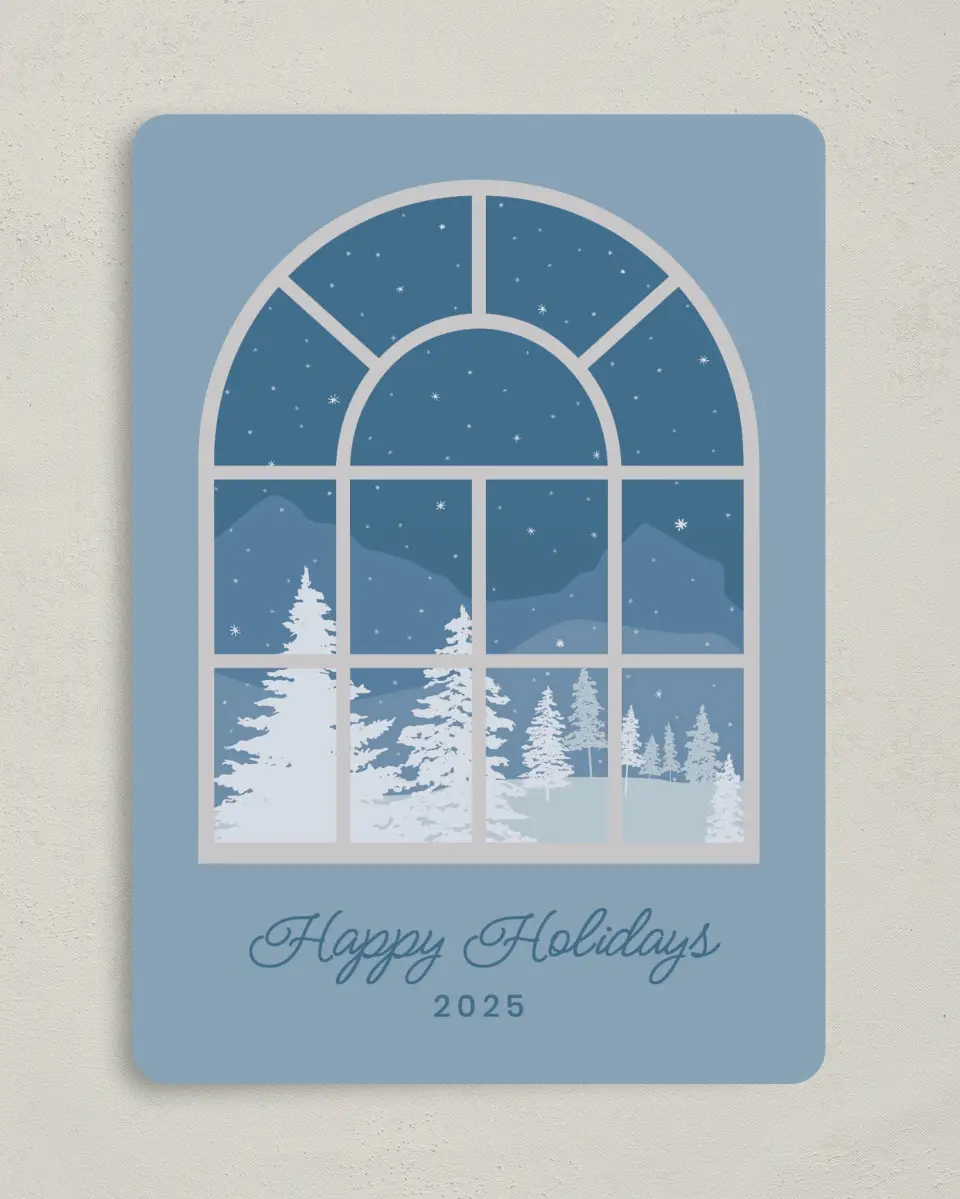 This is a 5" x 7" Christmas Card called Wistful Winter Window printed in full color on Premium Smooth paper
