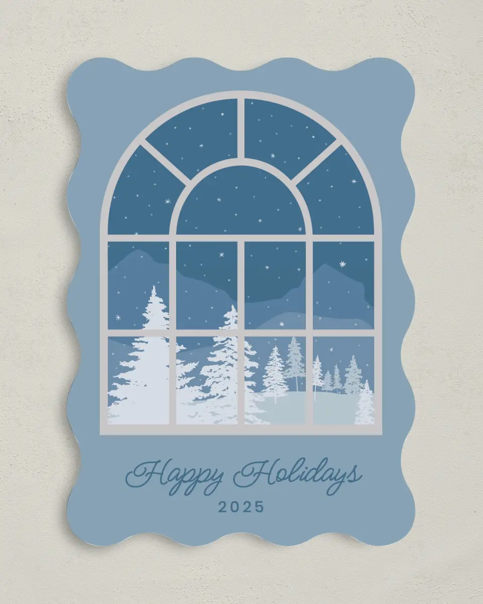 This is a 5" x 7" Christmas Card called Wistful Winter Window printed in full color on Premium Smooth paper
