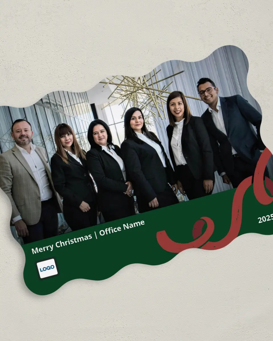This is a 5" x 7" Christmas Card called Cheerful Holiday Ribbon printed in full color on Premium Smooth paper