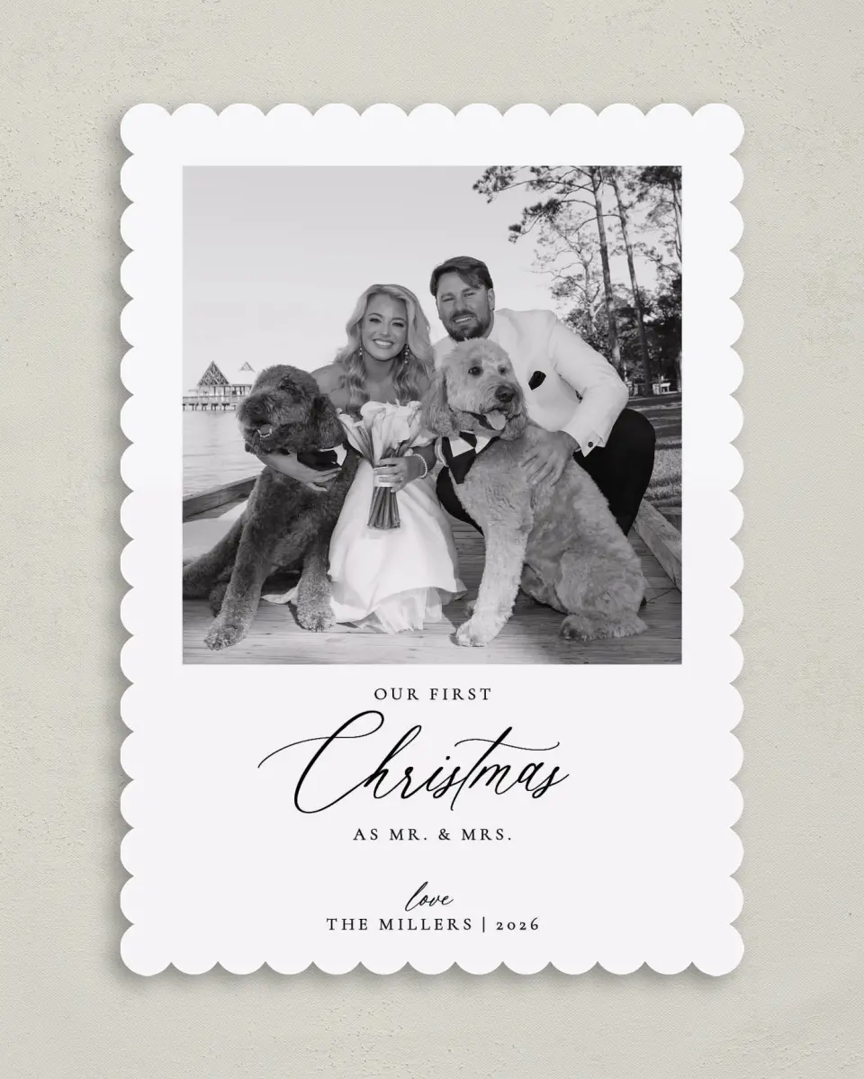 This is a 5" x 7" Christmas Card called Married Moments printed in full color on Premium Smooth paper on Premium Smooth paper on Premium Smooth paper
